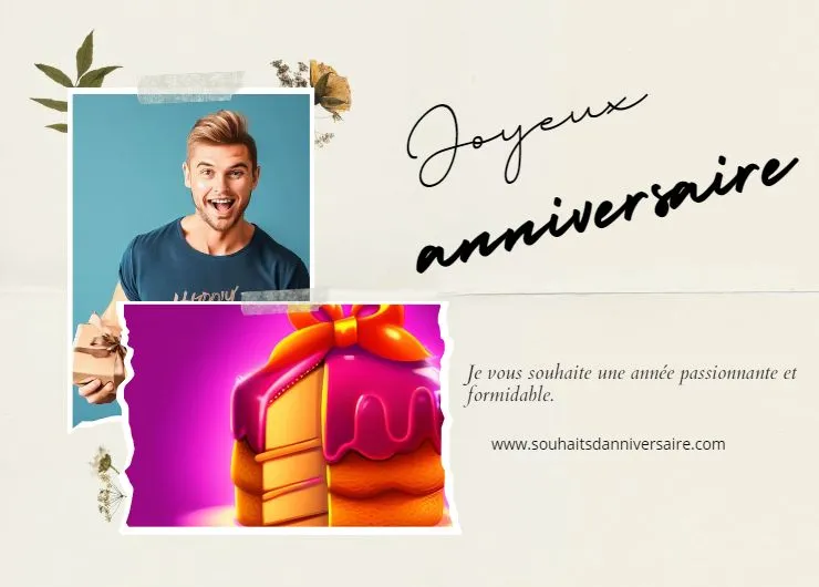 Joyeux anniversaire mari avec gâteau et texte
