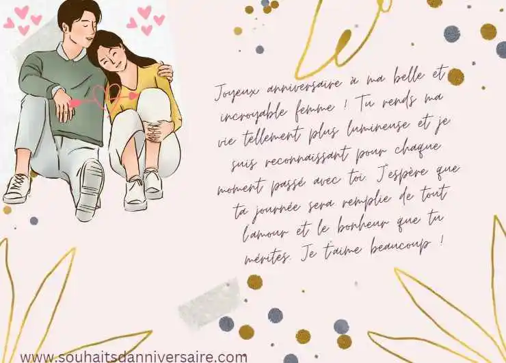 Une jolie carte d'anniversaire pour une femme avec une jolie fille et un joli garçon entourés d'autocollants en forme de cœur, et un message sincère exprimant l'amour et la gratitude.