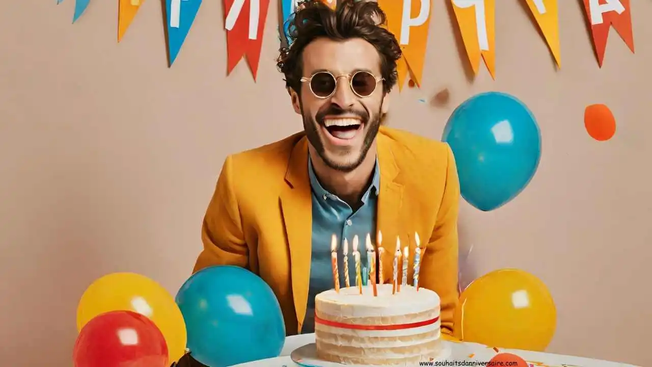 Image joyeux anniversaire homme : Illustration colorée et festive pour célébrer ce jour spécial.