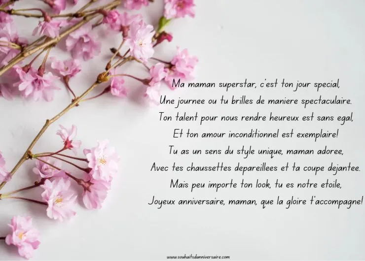 Un poème d'anniversaire pour une maman superstar sur une jolie carte d'anniversaire.
