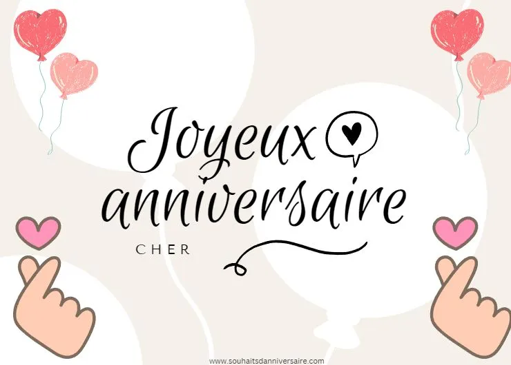 Une carte d'anniversaire affectueuse pour une femme de 60 ans, rehaussée de ballons en forme de cœur dessinés à la main.