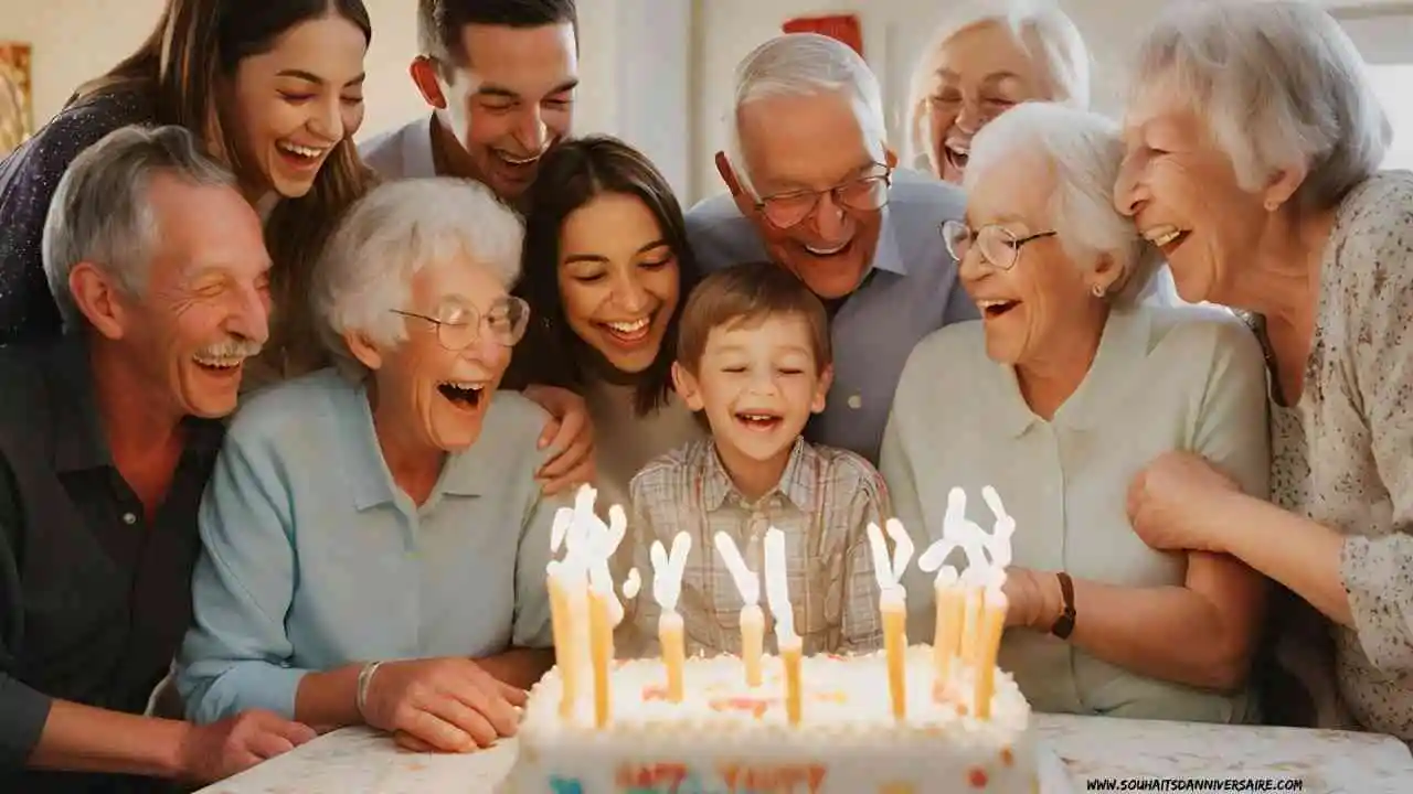 Petit-fils célébrant son anniversaire avec tous les membres de la famille