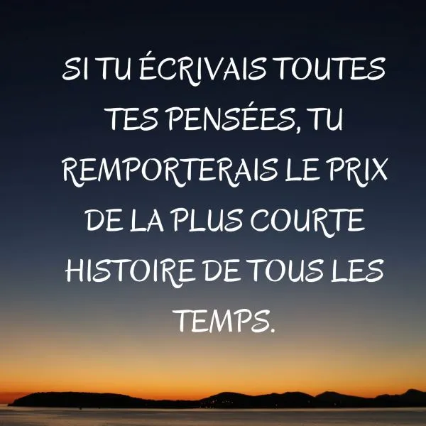 Si tu écrivais toutes tes pensées, tu remporterais le prix de la plus courte histoire de tous les temps.