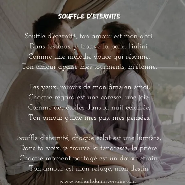 Un beau couple romantique avec le poème "Souffle d'éternité