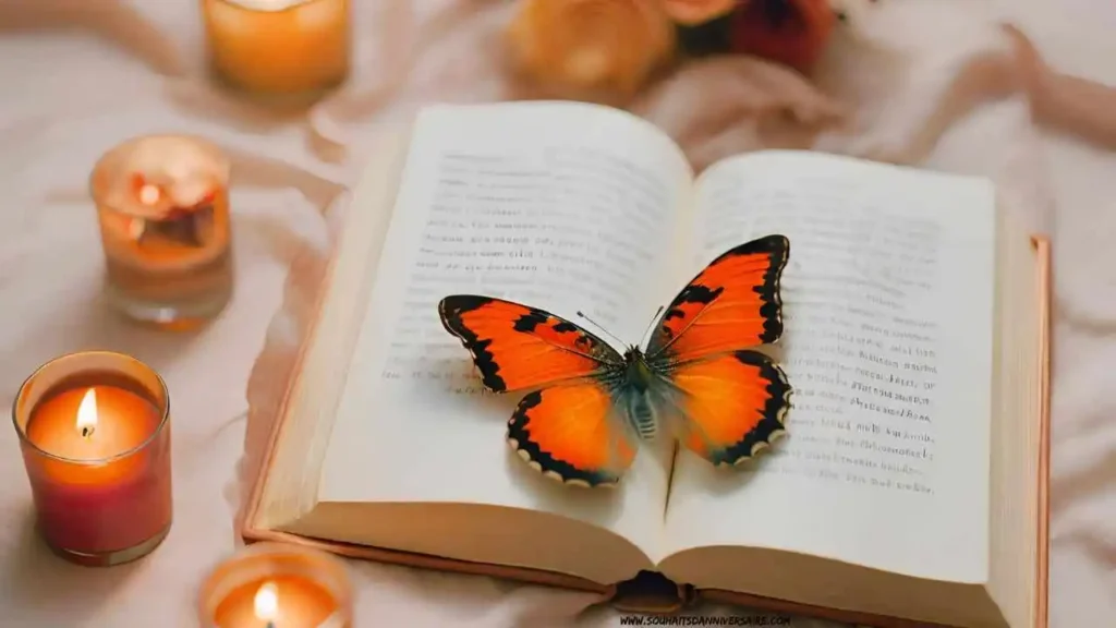 Composition d'amour émotionnel avec des papillons, une passion ardente et des larmes douces, évoquant des expressions sincères. #texte d'amour pour elle touchant