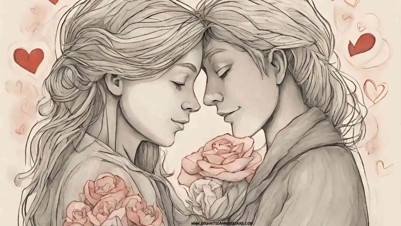 Image d'une étreinte tendre et amoureuse, évoquant les sentiments profonds et touchants décrits dans l'article sur les textes d'amour pour lui. Deux cœurs entrelacés symbolisent l'intimité et la connexion émotionnelle.