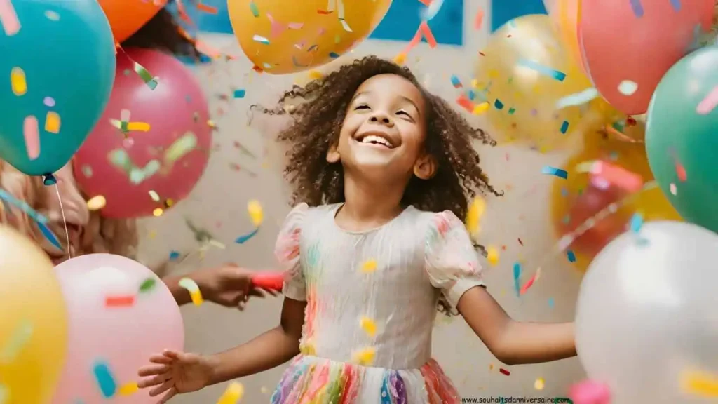 Anniversaire des 6 ans entouré de magnifiques ballons et décorations.